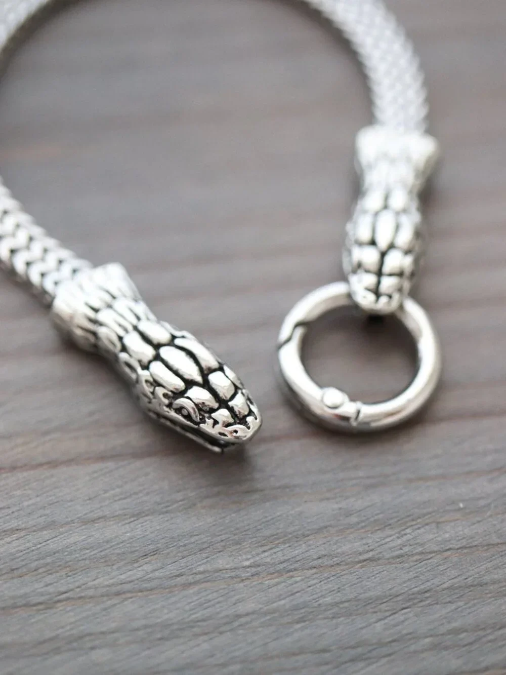 Snake Double Head Viking Style Chain Bracelet Silver Stainless Steel